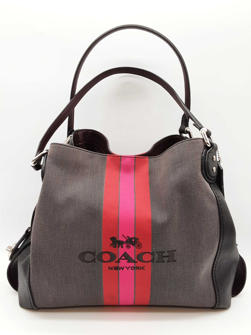 Coach Edie 31 Gray Pink Stripe Horse Carriage Logo Shoulder Bag Do0725wxde