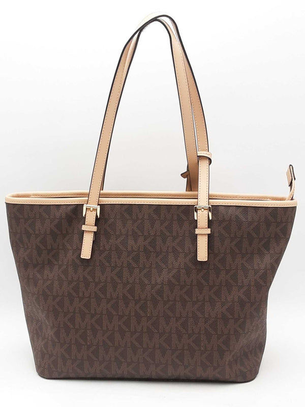 Michael Kors Mk Signature Jet Set Tote Brown Handbag Aa0525wxsa