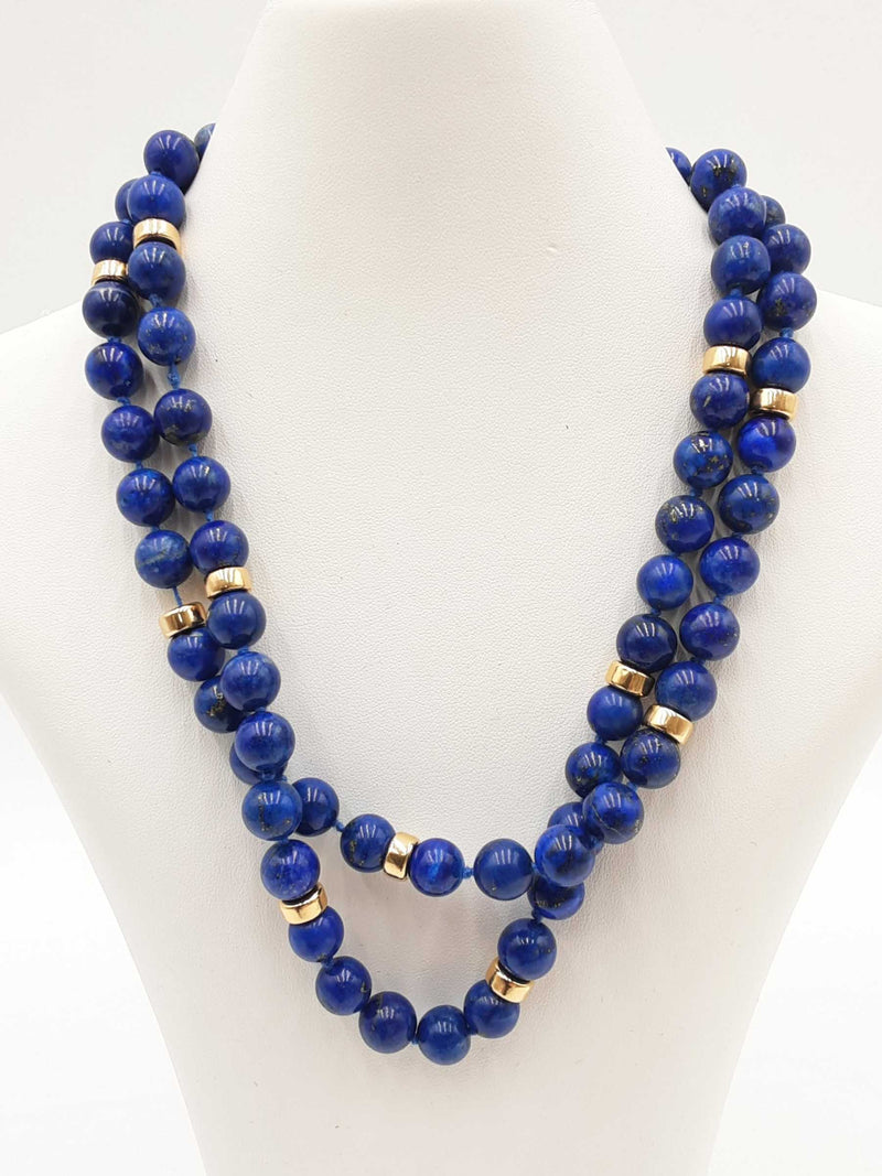 Lapis Lazuli Beads 10k Yellow Gold 109.7g Beaded Necklace 34 In Do1224rxzxdu