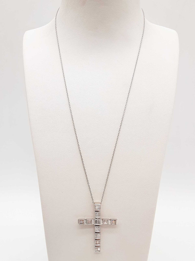 1.30 Cttw Lab Grown Diamonds 0.925 Silver 5.4g Cross Pendant Necklace 19 In Do0325llrde