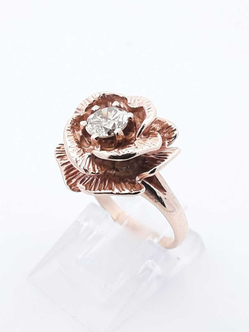 0.48 Ct Diamond & 10k Yellow Gold Rose Ring 5.5 Grams Size 4.5 Fw0925pordu