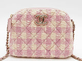 Chanel Mini Pink & White Tweed Quilted Clutch With Chain Eb0926oxxzde
