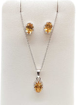 Citrine 0.925 Sterling Silver 4.5g Necklace Stud Earrings Ensemble Do0925lide