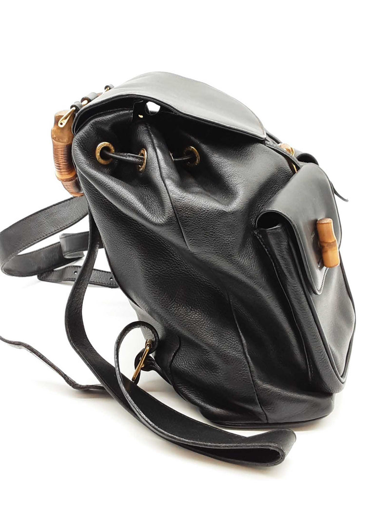 Gucci Preloved Leather Bamboo Backpack Unisex - Black