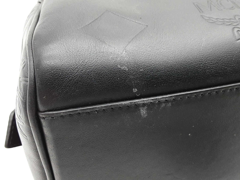 Mcm Ella Maxi Monogram Embossed Black Leather Boston Crossbody Bag Do0925ixzde