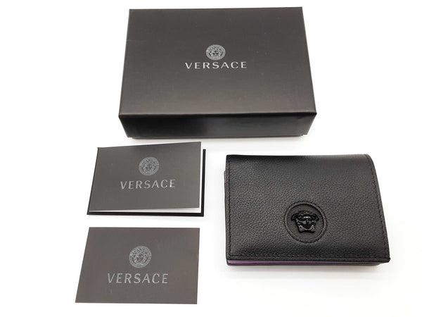 Versace Dpdi058 Black Lilac Purple Leather Bifold Wallet Do0925lxzde