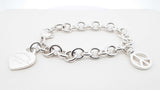 Tiffany & Co. Heart Tag & Peace Sign 925 Bracelet 36.1g 7.5 Inch Fw1026lzxdu