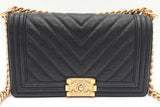 Chanel Black Chevron Quilted Caviar Leather Boy Bag Eb1225orxzde