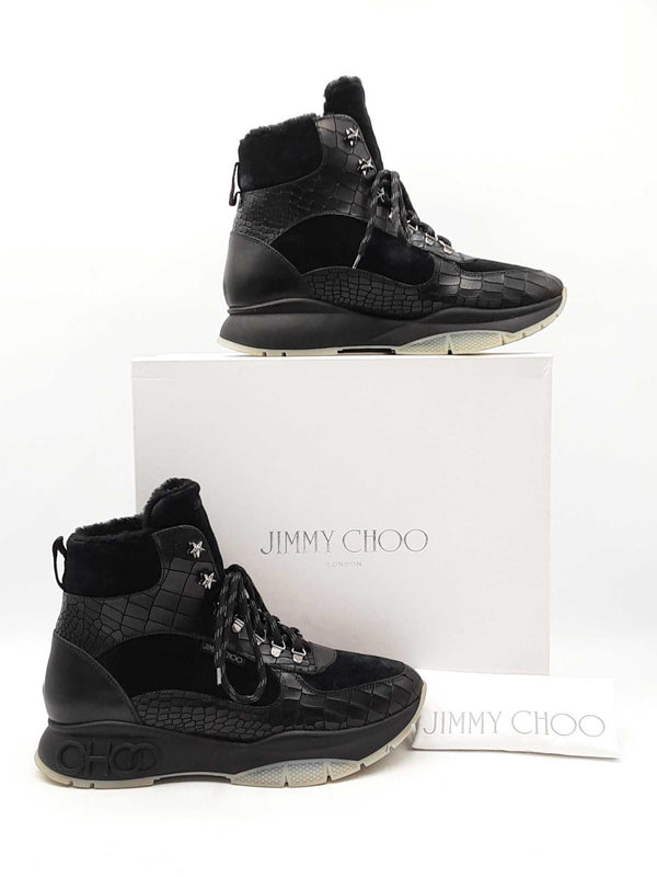 Jimmy Choo Inca Shearling Sneakers In Croc-embossed Leather Sz It 46 Fw0825loxdu