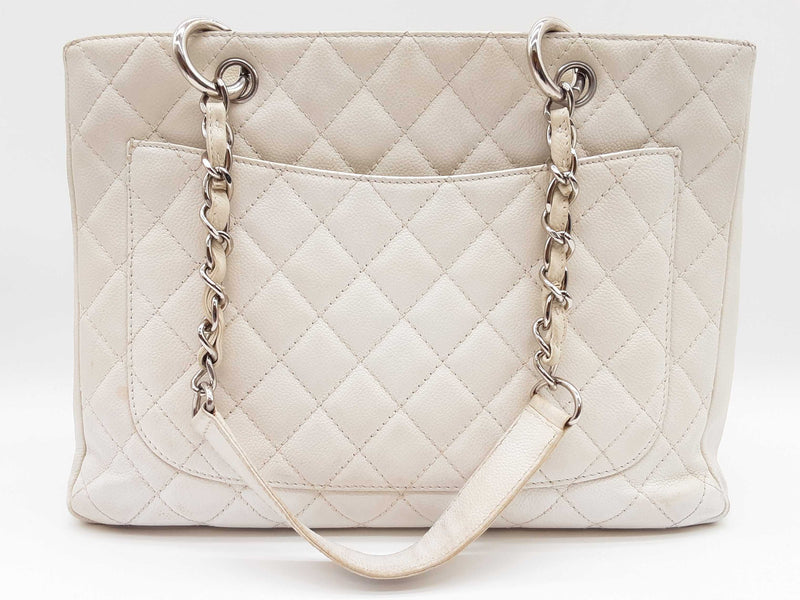 Chanel White Quilted Caviar Leather Shopping Tote Bag Do0725lcxzde