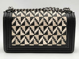Chanel Medium Boy Bag Woven Leather Black Handbag Aa0425lexzsa