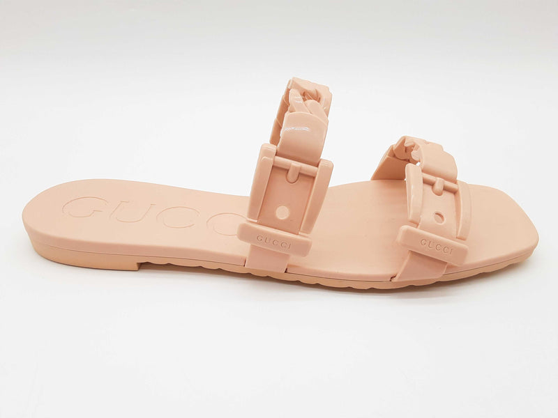 Gucci Pink Chain Link Accent Rubber Slide Sandels Size Eu 38 Do0725lcrde