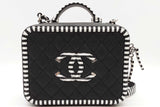 Chanel Quilted Caviar Black & White Striped Filigree Vanity Case Eb1225wrxzde
