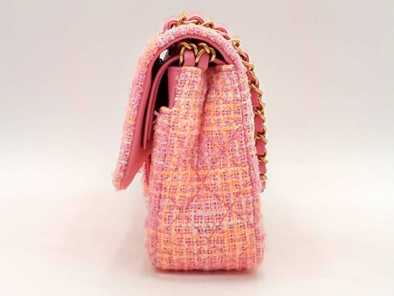 Chanel Classic Medium Tweed Pink Handbag Aa0625rrxzsa