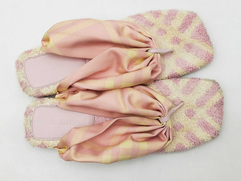 Burberry Sandals In Cameo Check Terry & Leather Size Eu 40 Us 9.5 Fw0825izdu