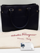 Salvatore Ferragamo Briana Navy Blue Leather Tote Bag Eb1125oxzdu
