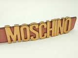 Moschino Pink Leather Belt With Gold Tone Lettering Logo Buckle Fw1224crsa