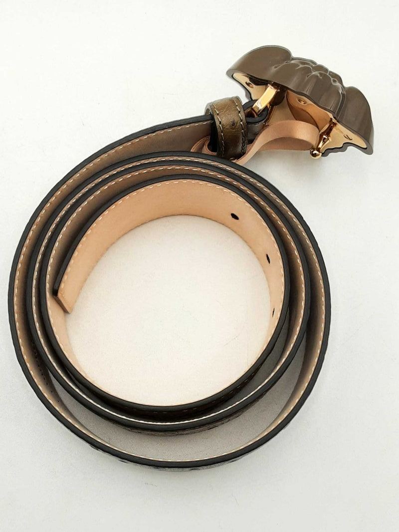 Versace Khaki Ostrich Belt With Medusa Buckle Eb0125lrxsa