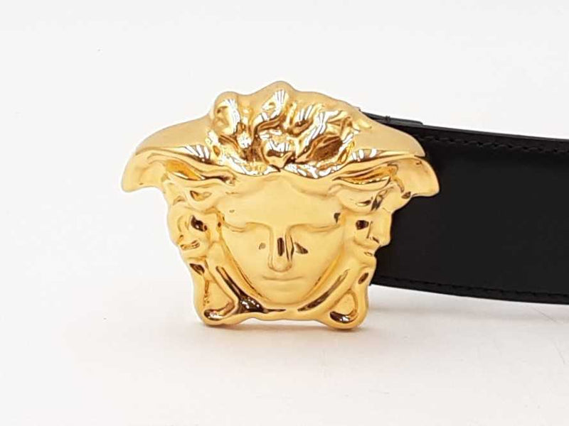 Versace Medusa Gold-tone Buckle With Black Leather Belt Size 90|36 Fw0825crdu