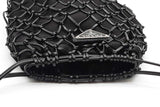 Prada Black Satin Leather Net Overlay Drawstring Crossbody Bag Eb0526pxzde