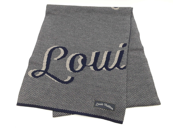 Louis Vuitton Signature Logo Blue Gray Wool Scarf Do1025lcrde