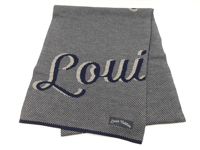 Louis Vuitton Signature Logo Blue Gray Wool Scarf Do1025lcrde