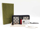 Gucci Ophidia Zip Around Wallet In Gg Supreme Canvas & Navy Calfskin Fw0626prxdu