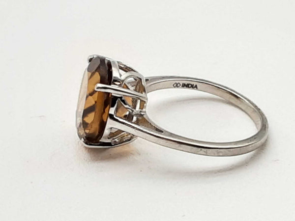 0.925 Sterling Silver 2.8g Brown Whiskey Quartz Ring Size 6 Do0123oxde