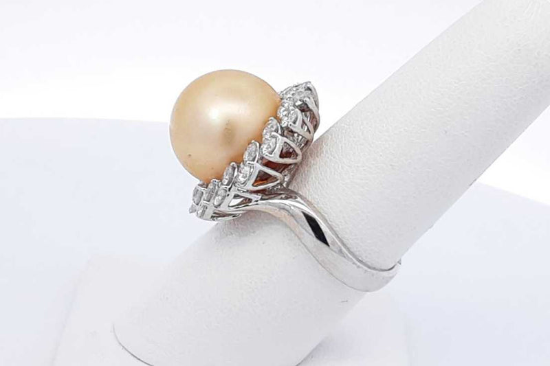 Faux Golden Pearl & Diamond Ring In 18k White Gold 8 Grams Size 7 Eb1025llxzdu
