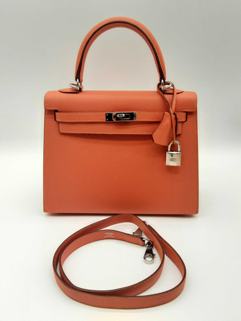 Hermes Kelly 25 Capucine Orange Epsom Palladium Shoulder Bag Do0723oxzxzde