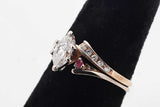 Diamond & Red Gemstone Ring In 14k Yellow Gold 3.4 Grams Size 7 Eb0326pxzsa