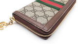 Gucci Ophidia Zip Wallet In Gg Supreme Coated Canvas & Brown Leather Fw1025ozxdu