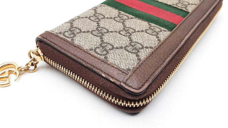 Gucci Ophidia Zip Wallet In Gg Supreme Coated Canvas & Brown Leather Fw1025ozxdu