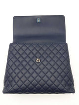 Chanel Coco Top Handle Flap Bag In Navy Blue Quilted Caviar Leather Fw0925ooxzdu