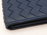 Bottega Veneta Intrecciato Card Wallet In Navy Blue Leather Fw1025ozxdu