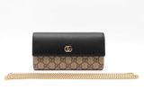 Gucci Marmont Wallet With Chain In Gg Supreme Canvas & Black Leather Fw1125pxzdu