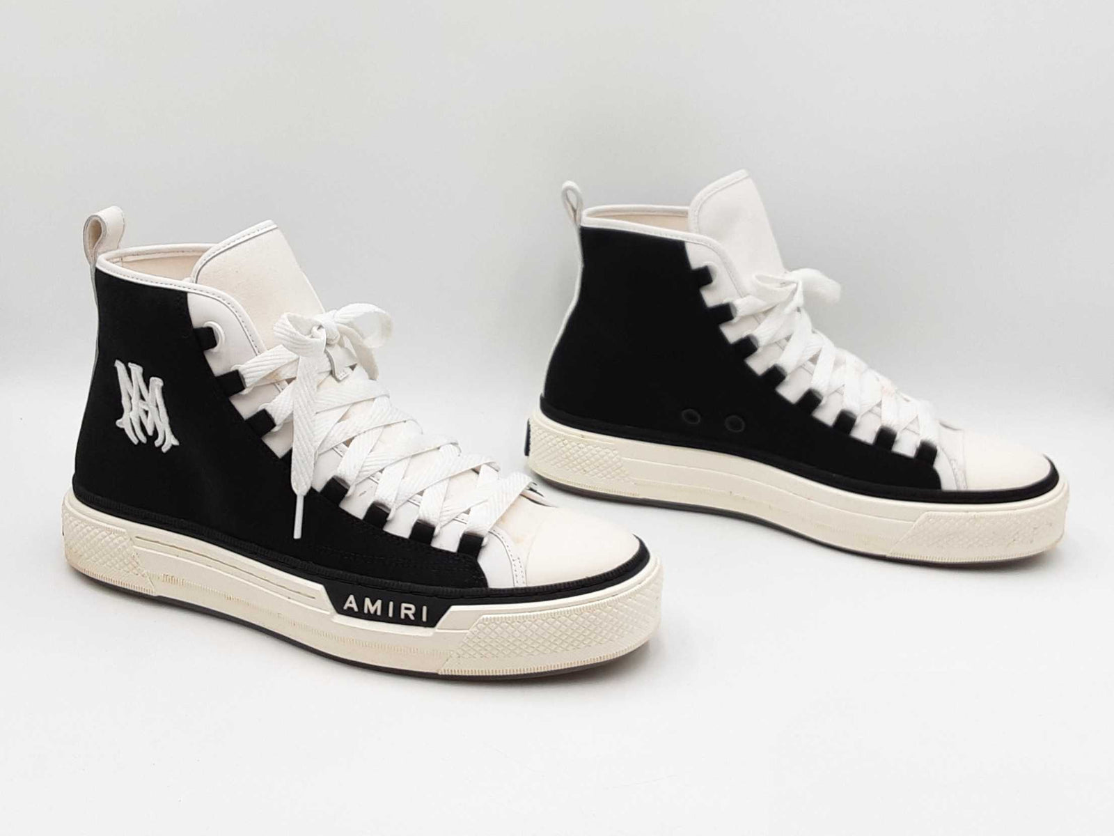 Amiri M.a. Court High Top Sneakers In Black & White Canvas Size 13