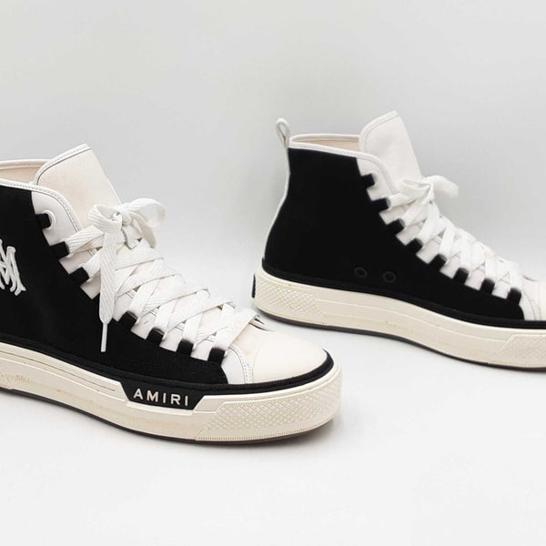 Amiri M.a. Court High Top Sneakers In Black & White Canvas Size 13