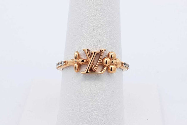 Louis Vuitton Iconic Logo Gold Tone Ring & Cubic Zirconia 2.1g Sz 8 Eb1124lrxsq