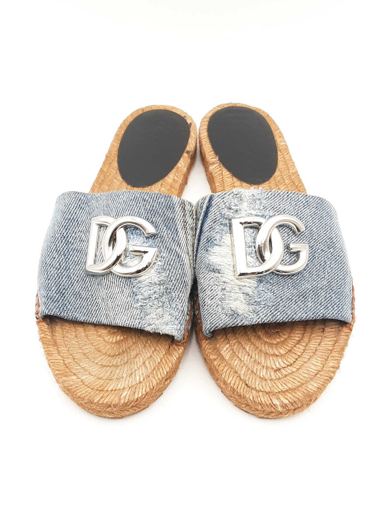 Dolce & Gabbana Medallion Denim Flat Espadrille Sandals Size Eu 38 Fw1224lxzsa