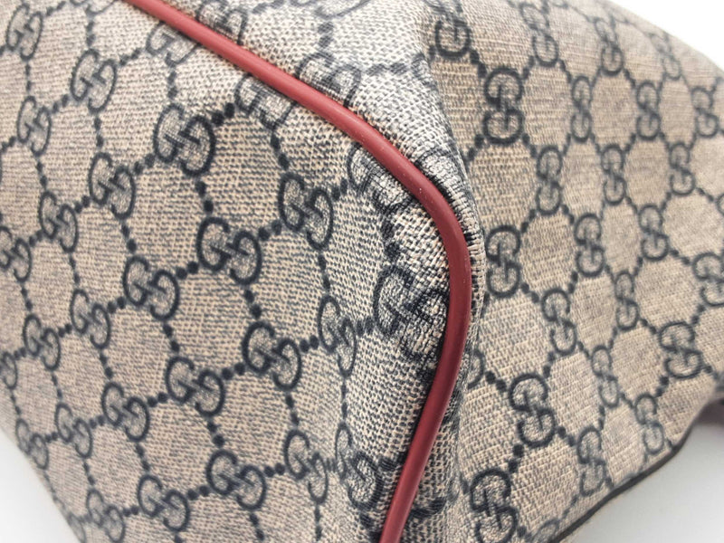 Gucci 453705 Tan Navy Gg Supreme Coated Canvas Red Leather Tote Bag Do0625pxzde