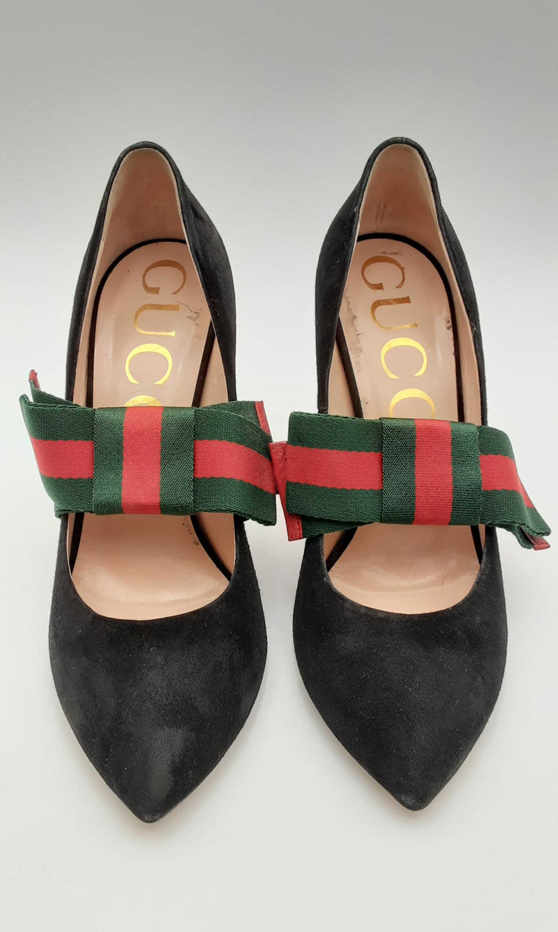 Gucci Black Suede Sylvie Removable Web Bow Pumps Size 40 Eblxzsa 144010025910