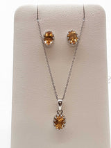 Citrine 0.925 Sterling Silver 4.5g Necklace Stud Earrings Ensemble Do0925lide