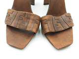 Fendi Zucca Monogram Leather & Wooden Peep-toe Mules Size 6 Fw1026rzdu
