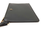 Salvatore Ferragamo Black Leather Zip Flat Pouch Wristlet Clutch Do0525lorde