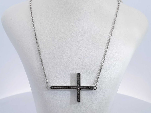 0.925 Silver 3g Diamond Chip Cross Pendant Chain 18 In Aa0725lesa
