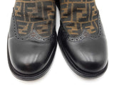 Fendi Stivaleto Boots In Black Leather & Ff Zucca Monogram Canvas Size 10 Fw0726crdu