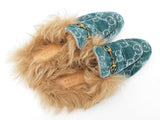 Gucci Princetown Horsebit Fur-lined Teal & Pink Velvet Mules Size 9 Fw0926lordu