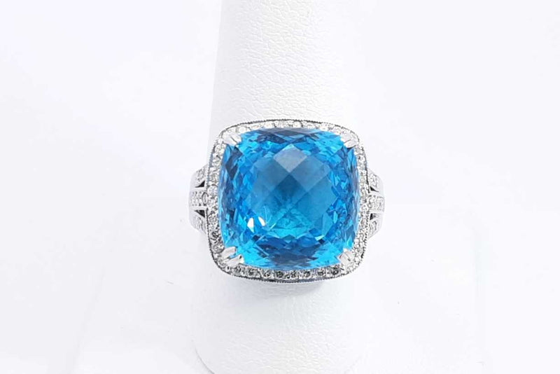 Blue Gemstone & Diamond Ring In 14k White Gold 2 Grams Size 8.75 Eb0724lxzsa