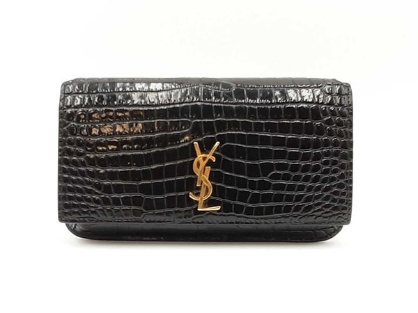 Yves Saint Laurent Cassandre Phone Holder In Croc-embossed Leather Fw0825wzxdu